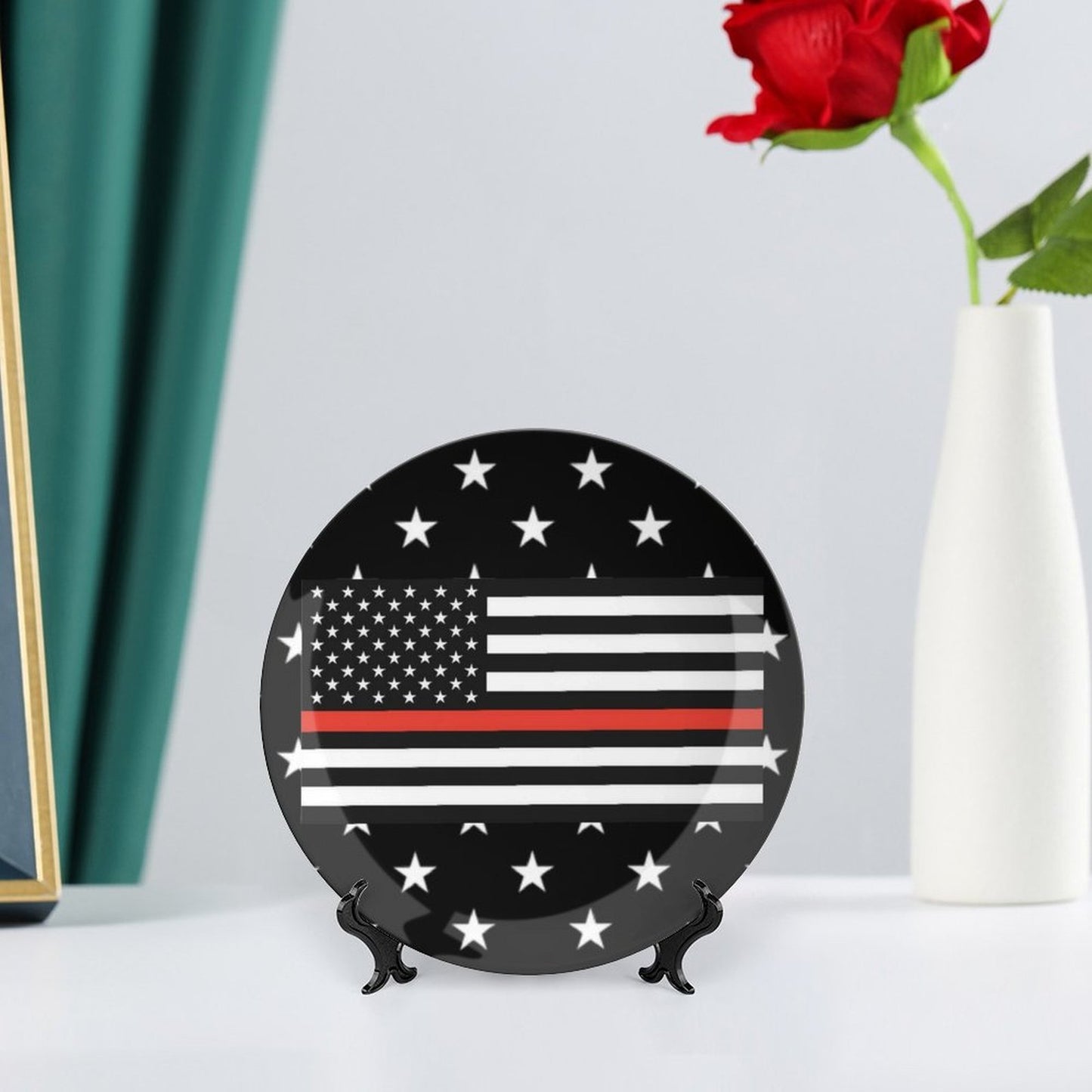 Then Red Line Flag Inspired Bone China Decorative Plate