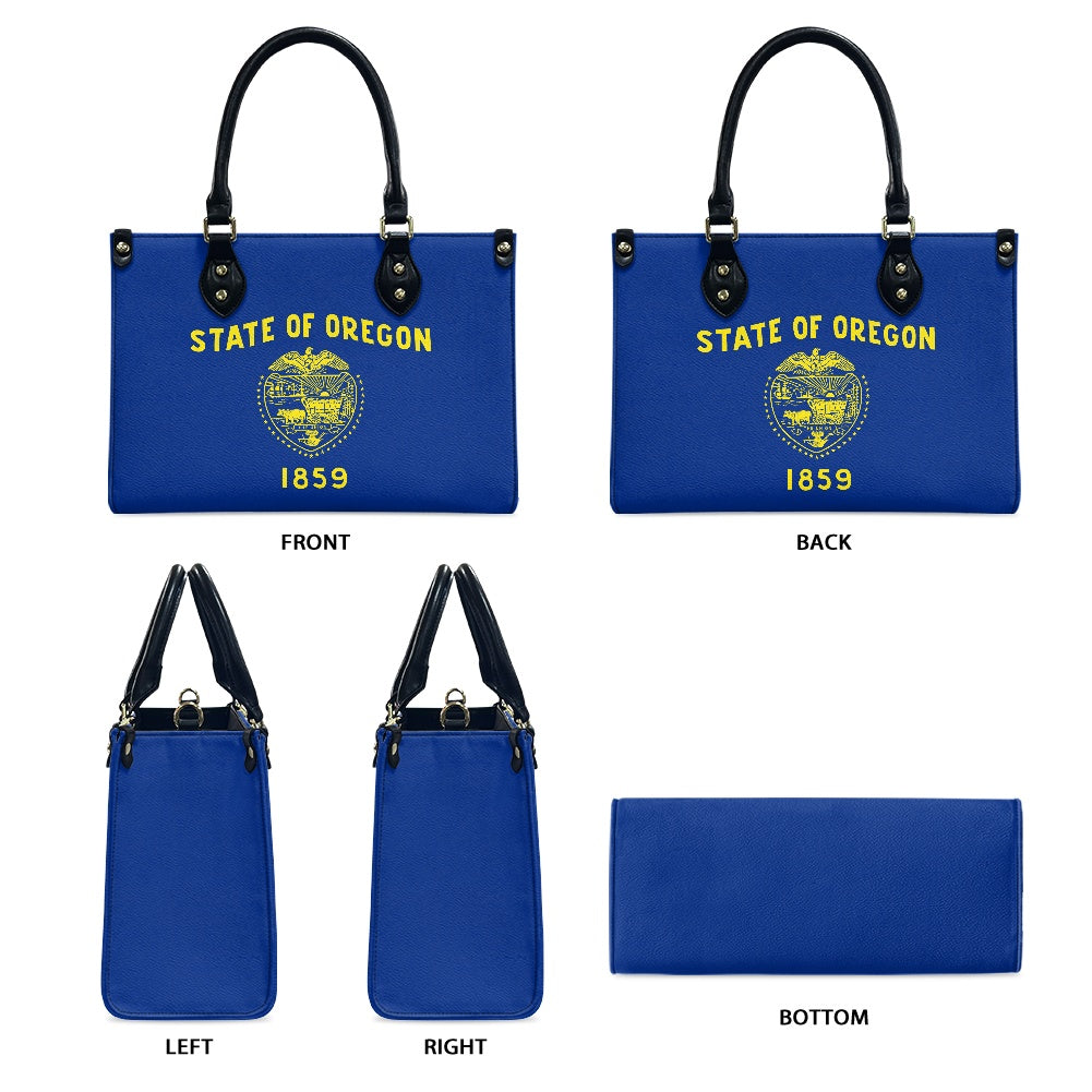 Blue handbag with "State of Oregon" design, [Brand].