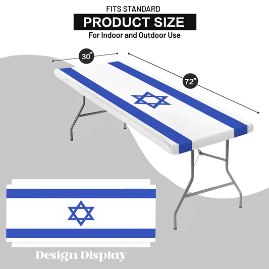 Israel Flag Inspired Custom Elastic Fitted Tablecloth 72x30 inch (Made in the USA)