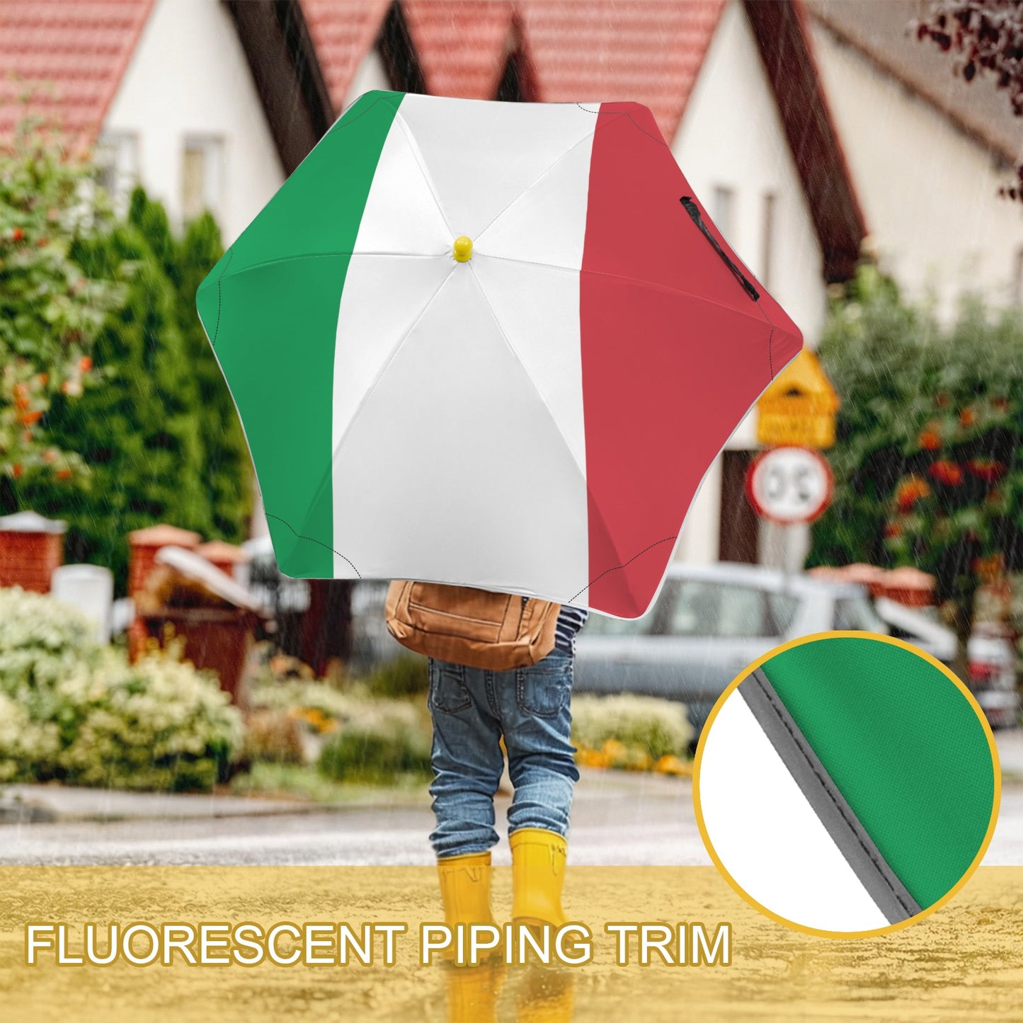 Italy Flag Inspired Kids Safe Round Corner Umbrella