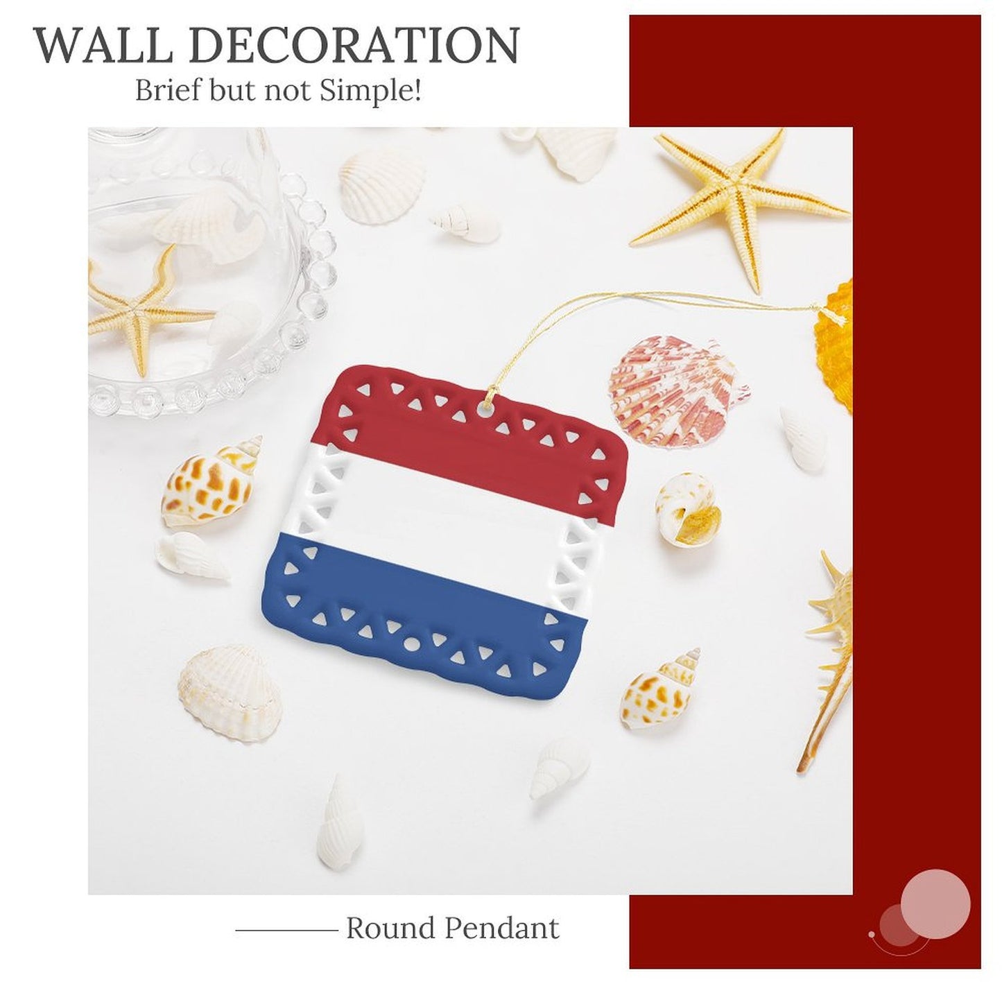 Netherlands Flag Inspired Square Ceramic Ornament Made in the USA