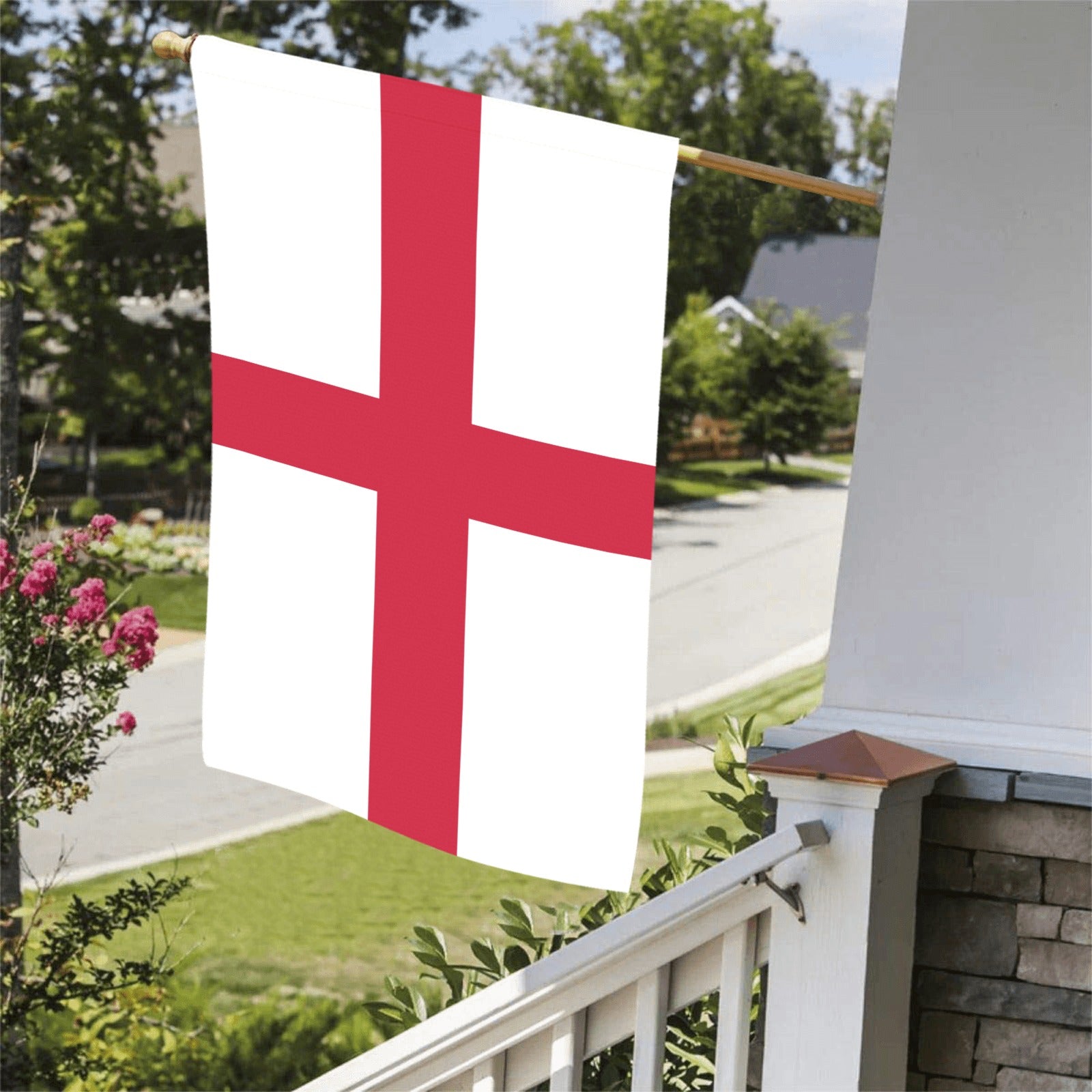 [Luv My Flag] England flag displayed on porch railing.