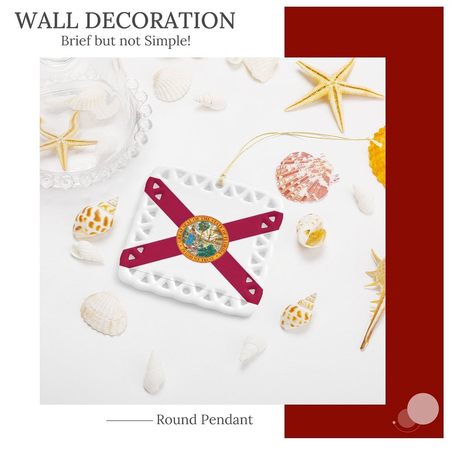 Florida Flag Inspired Square Ceramic Ornament Made in the USA