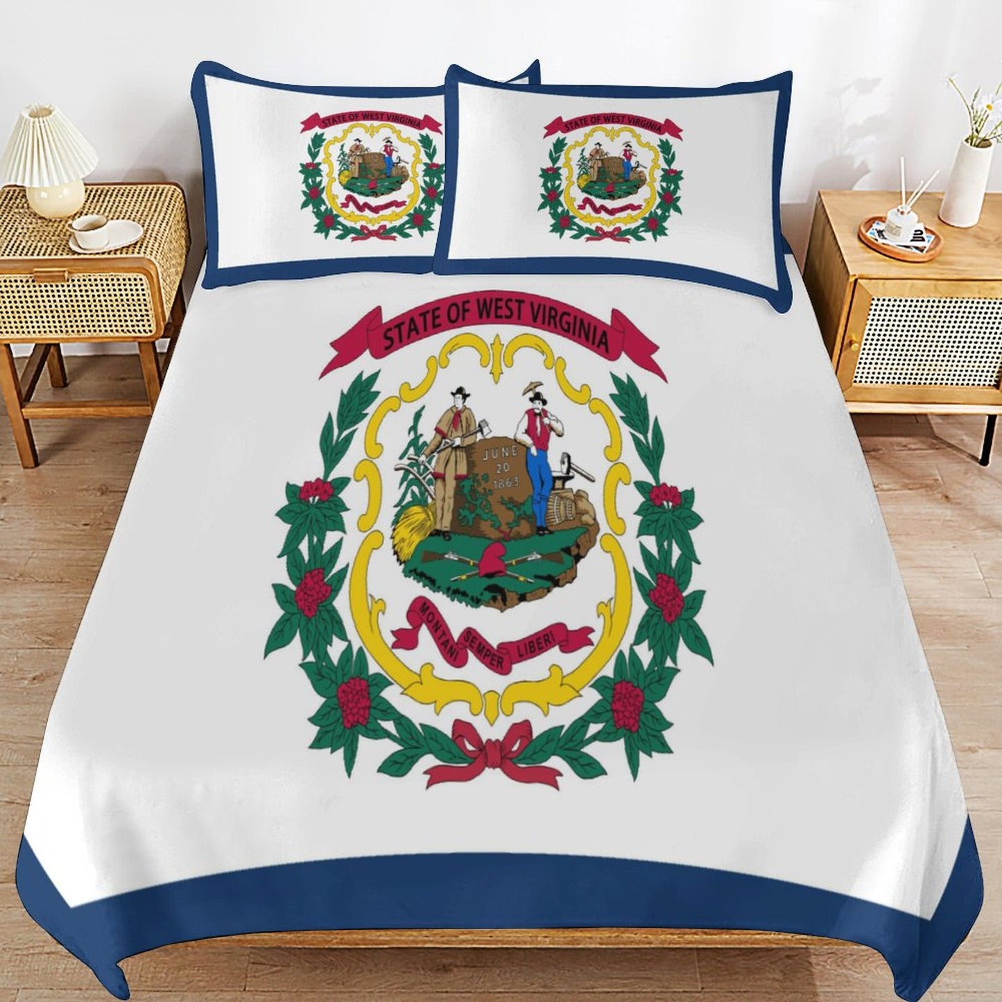 West Virginia Flag Inspired 3-Piece Bedding Set (1 Duvet Cover + 2 Pillow Shams) – 102"×90"