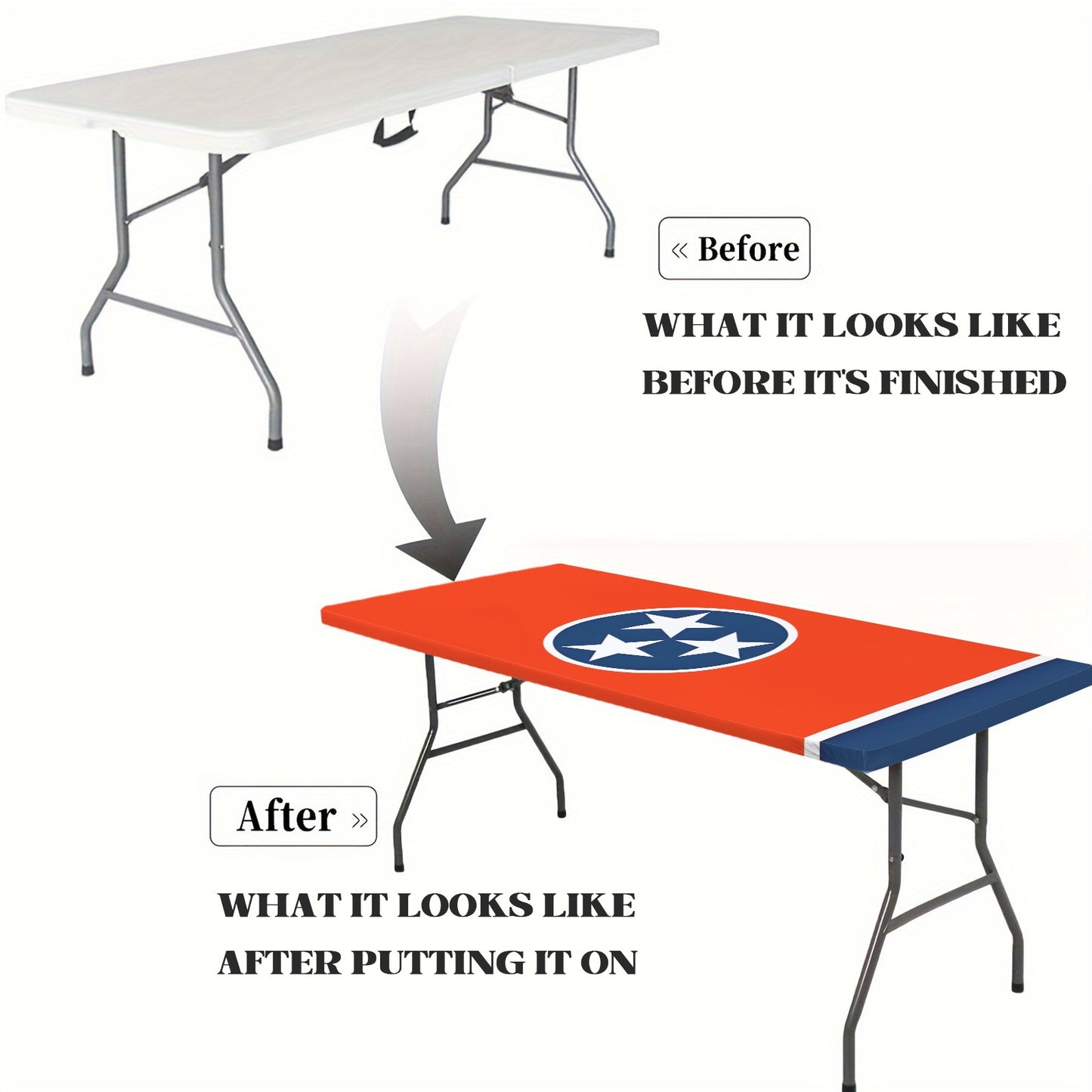 Tennessee Flag Inspired Custom Elastic Fitted Tablecloth 72x30 inch (Made in the USA)