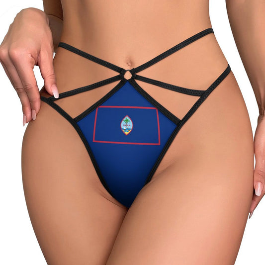 Stylish black strap bikini featuring Guam flag, [Brand].