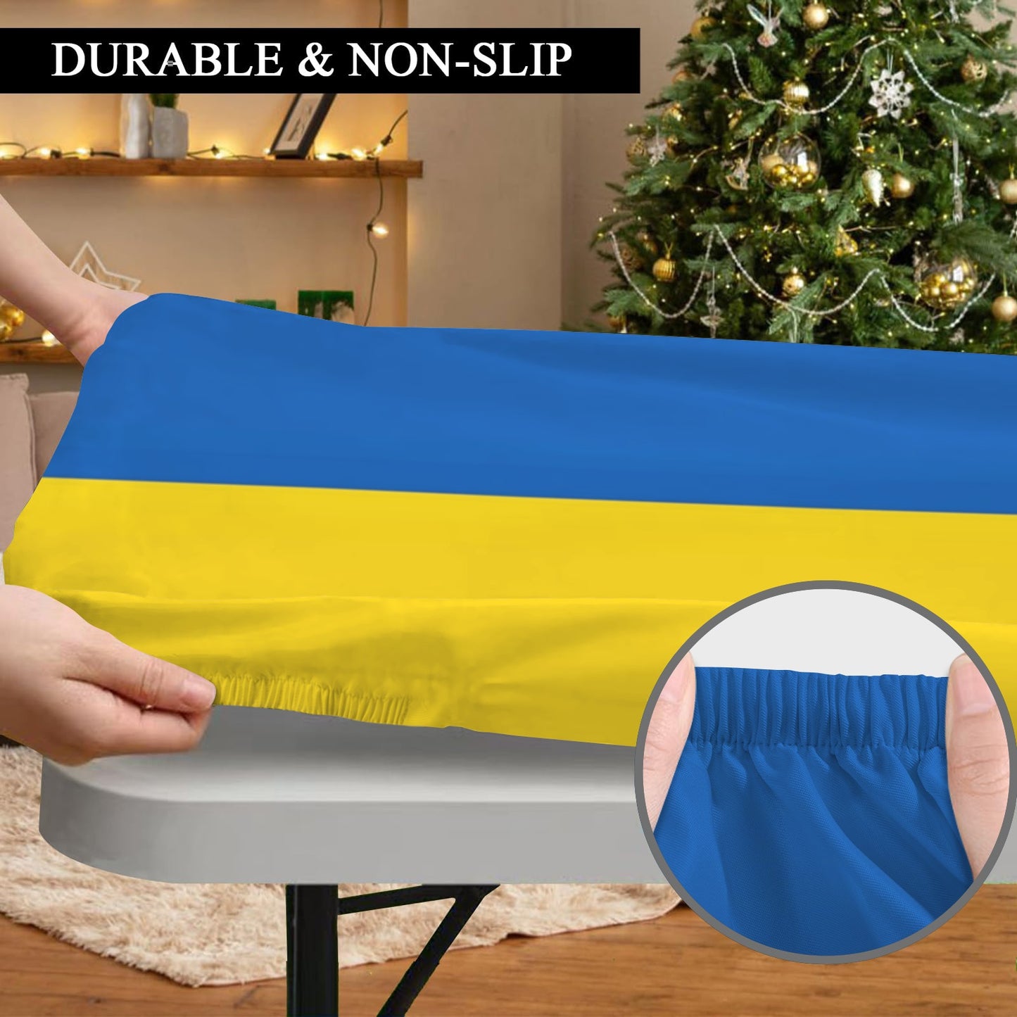 Ukraine Flag Inspired Custom Elastic Fitted Tablecloth 72x30 inch (Made in the USA)