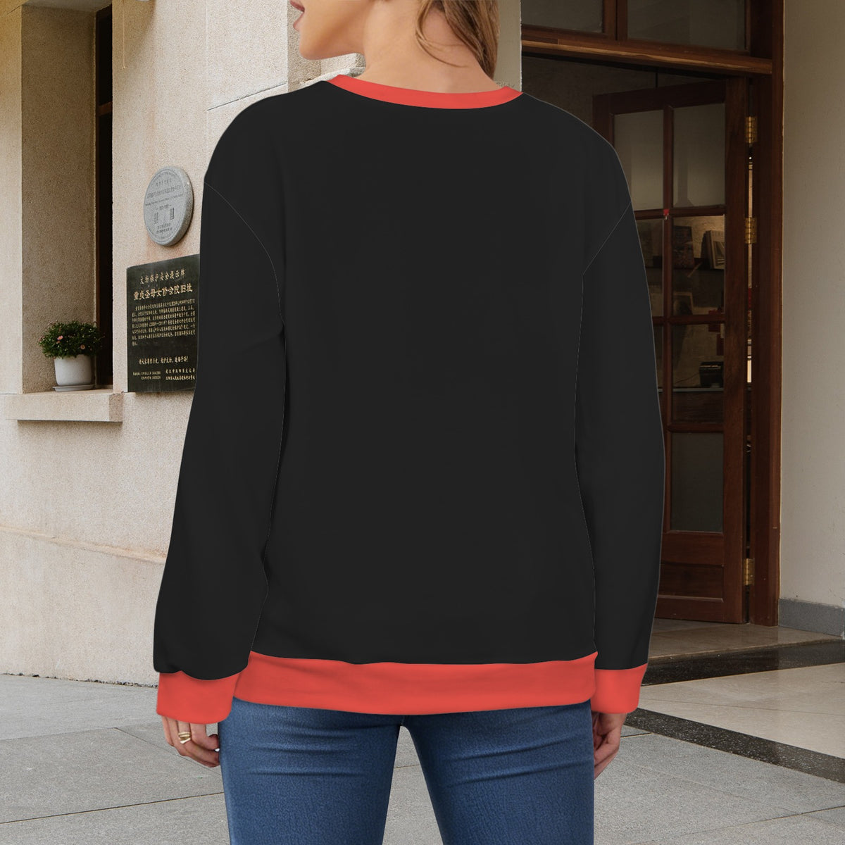 Thin Red Line Flag Inspired Women's Crew Neck Sweater Printed in the USA
