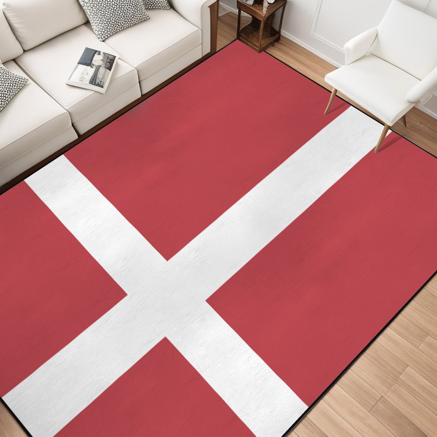 Denmark Flag Inspired 84x60 Inch Area Rug with Black Binding (Made in the USA)