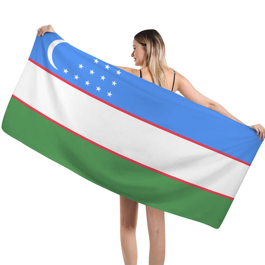 Uzbekistan Flag Inspired Custom Bath Towel 29"x58"(Made in USA)