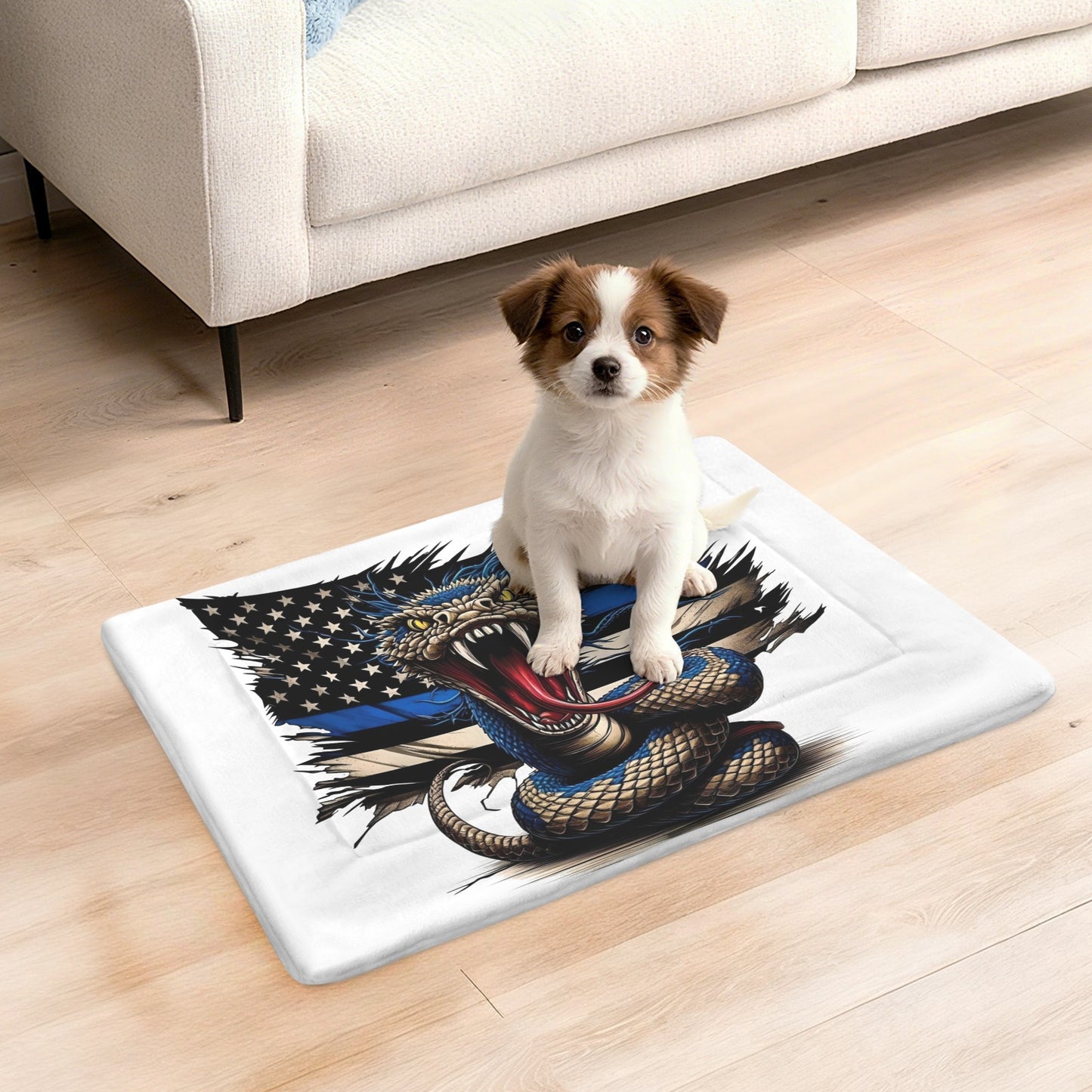 Thin Blue Line Flag Inspired Snake Pet Mat 25x18inch (Made in the USA)