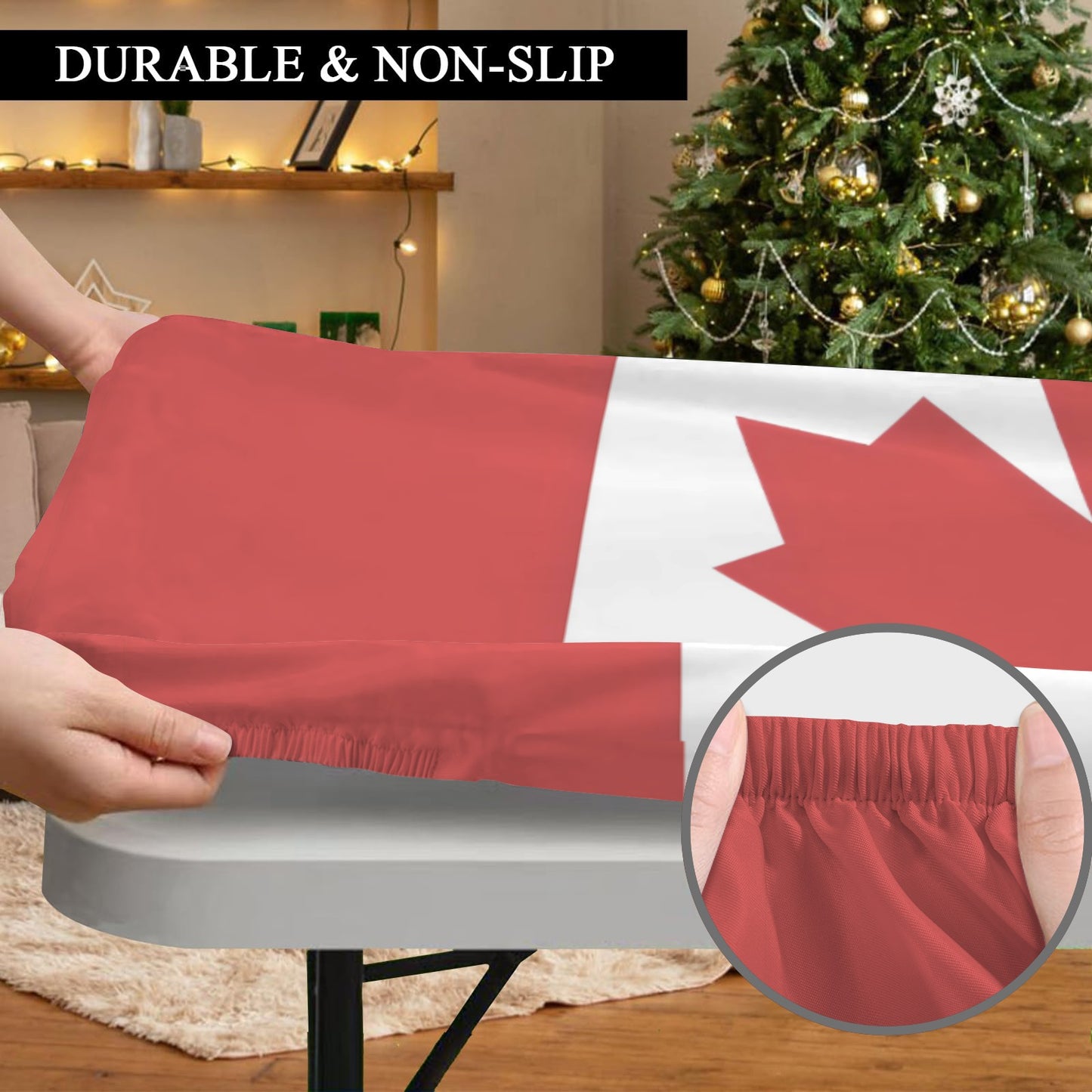 Canada Flag Inspired Custom Elastic Fitted Tablecloth 72x30 inch (Made in the USA)