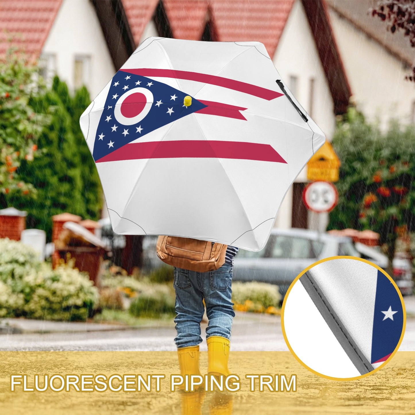 Ohio Flag Inspired Kids Safe Round Corner Umbrella