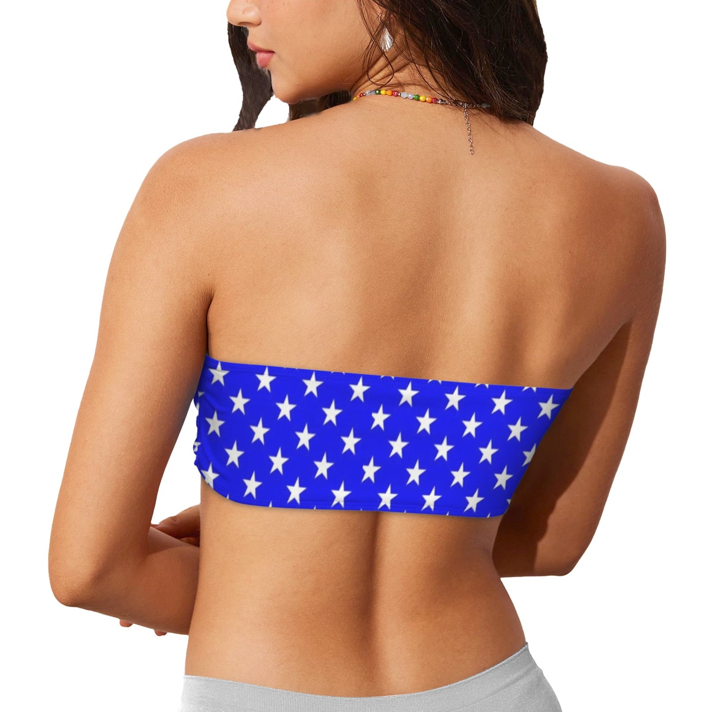 USA/Anerican Flag Inspired White Stars on Bright Blue Bandeau Tube Bikini Top
