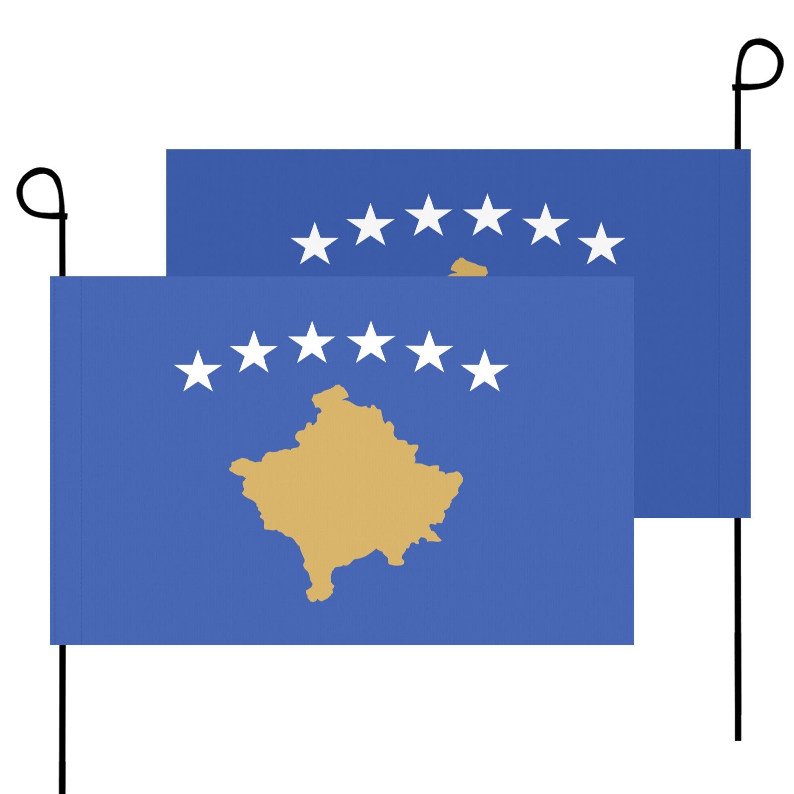 Two Kosovo flags from Luv My Flag, proudly displayed.