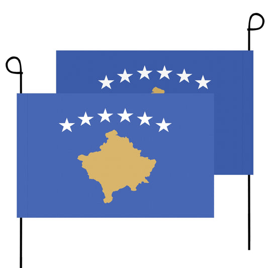Two Kosovo flags from Luv My Flag, proudly displayed.