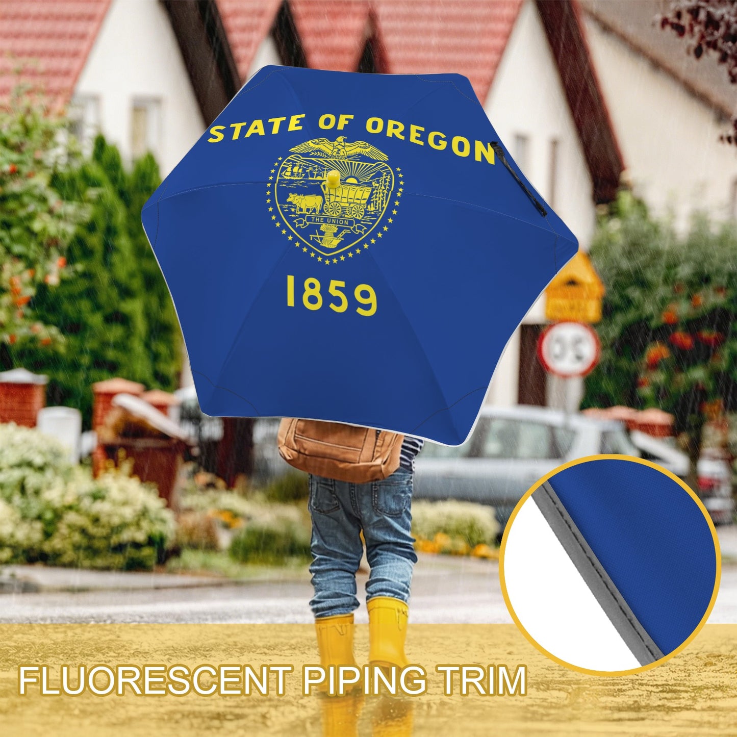 Oregon Flag Inspired Kids Safe Round Corner Umbrella