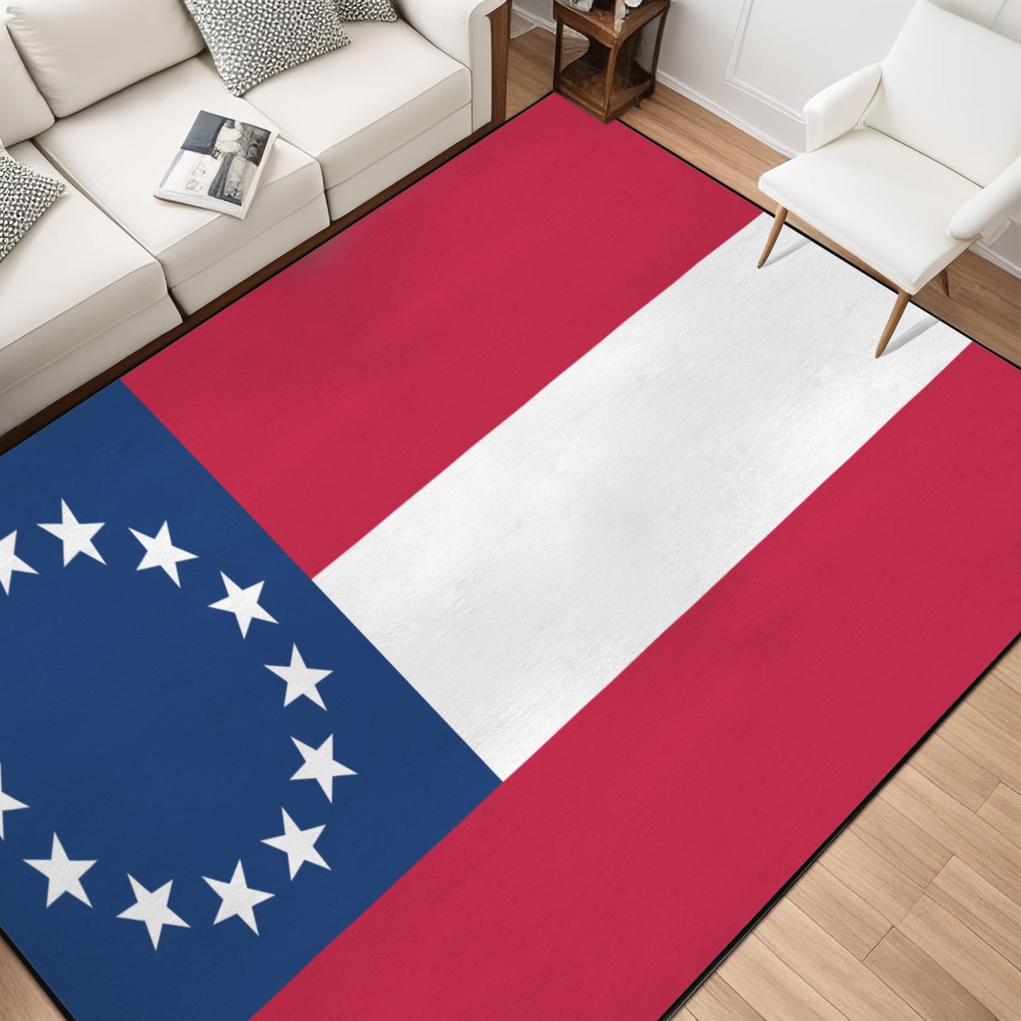 Confederate States Flag Inspired 84x60 Inch Area Rug with Black Binding (Made in the USA)