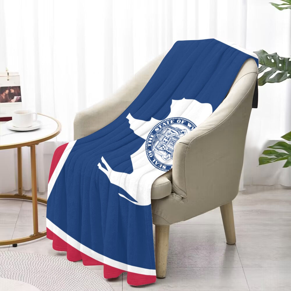 Luv My Flag blanket on armchair, Washington state design.