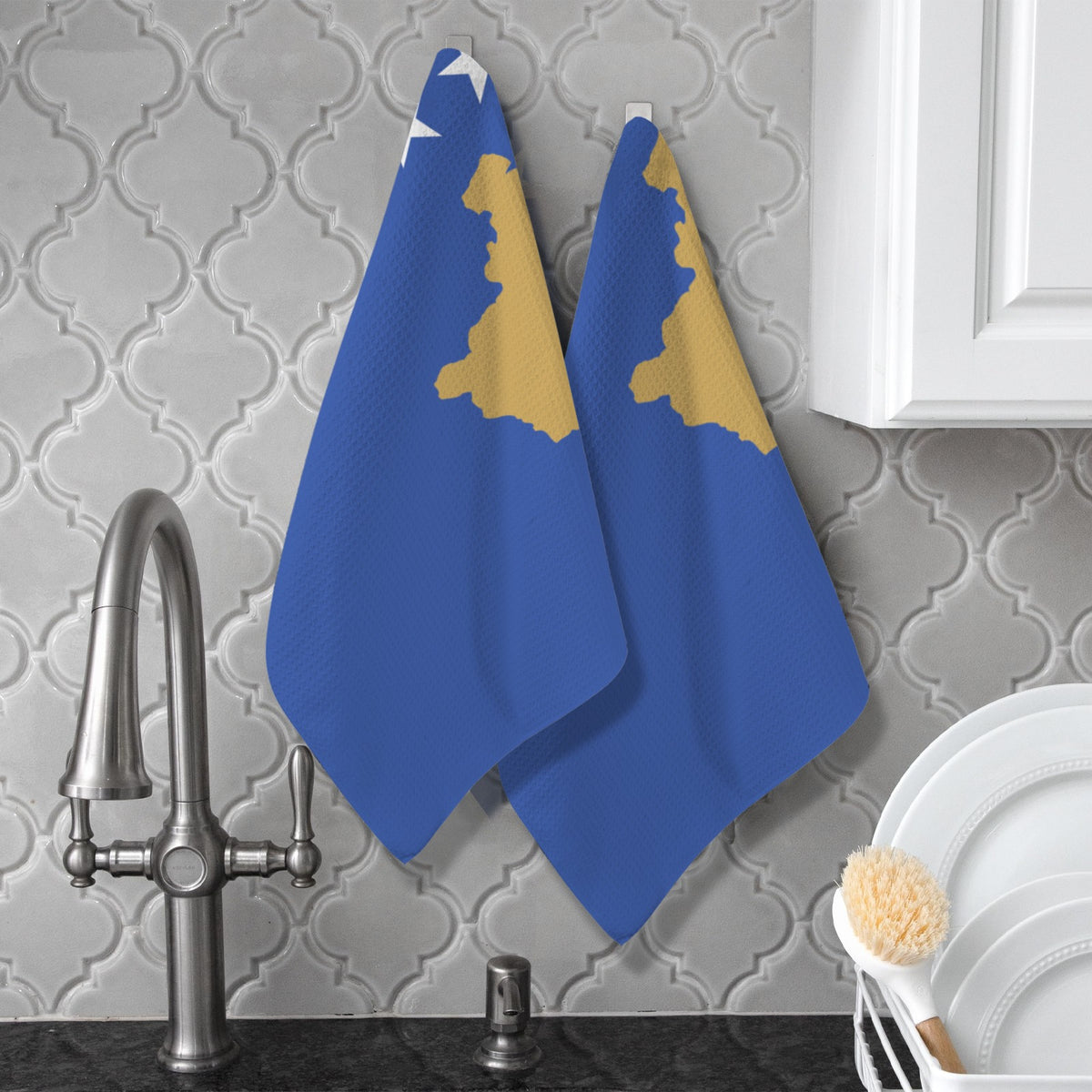 Kosovo Flag Inspired Kitchen Towel 40X60cm (Pack of 2) | Printed In the USA