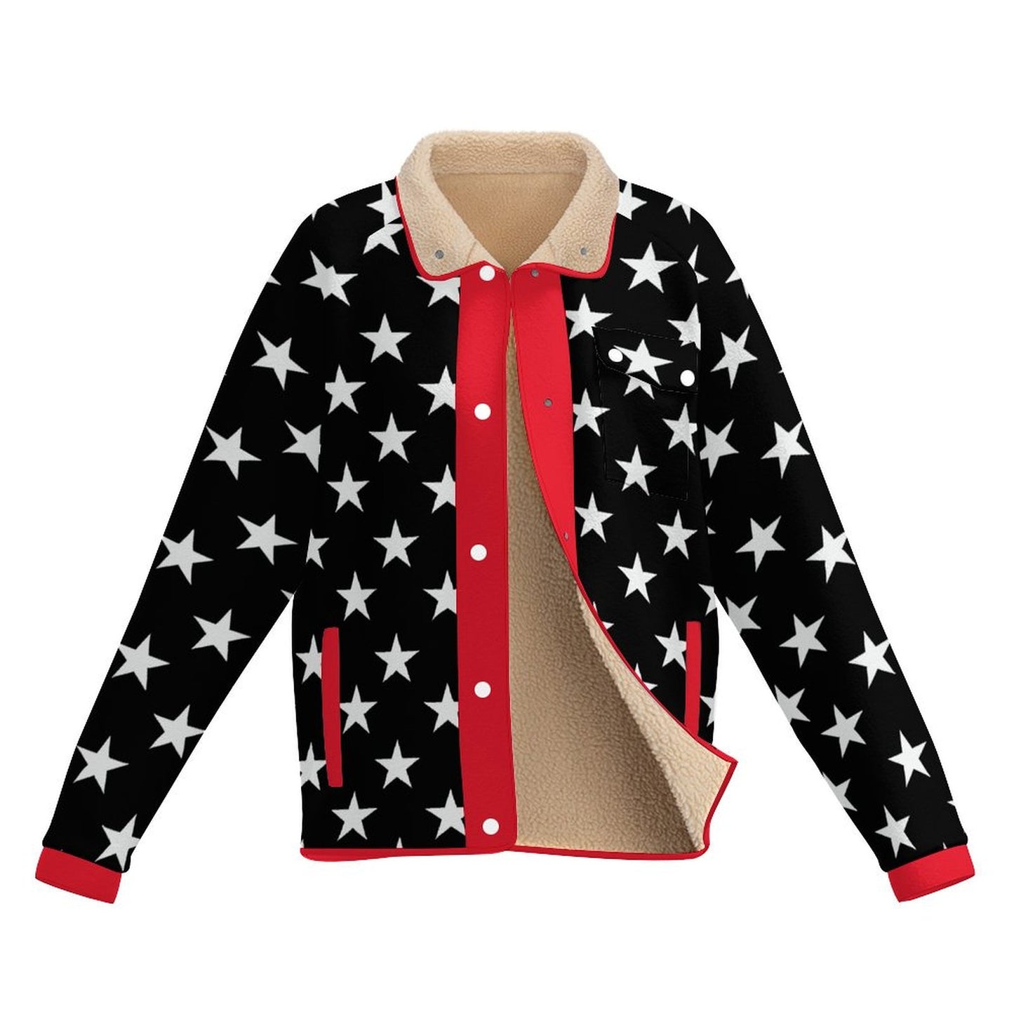Thin Red Line Flag Inspired Women's Stand Collar Fleece Jacket