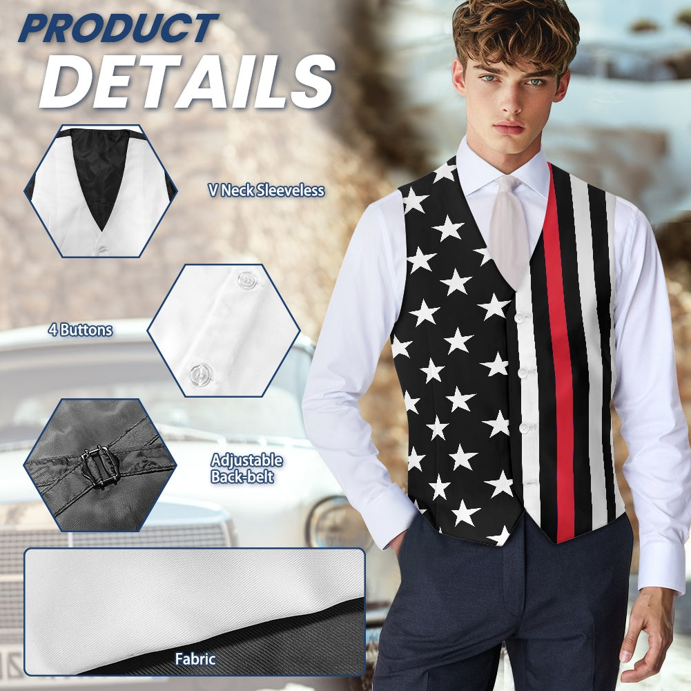 Thin Red Line Flag Inspired Suit vest jacket