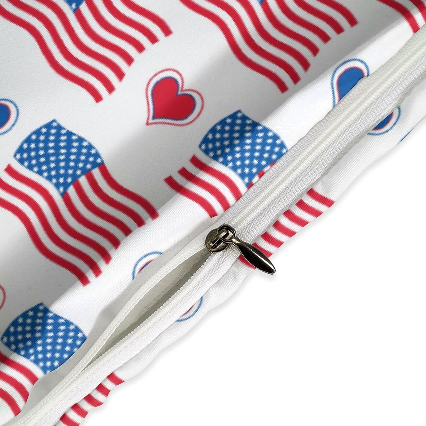 USA/American Flag Inspired Flag and Hearts Pattern 3-Piece Bedding Set (1 Duvet Cover + 2 Pillow Shams) – 102"×90"
