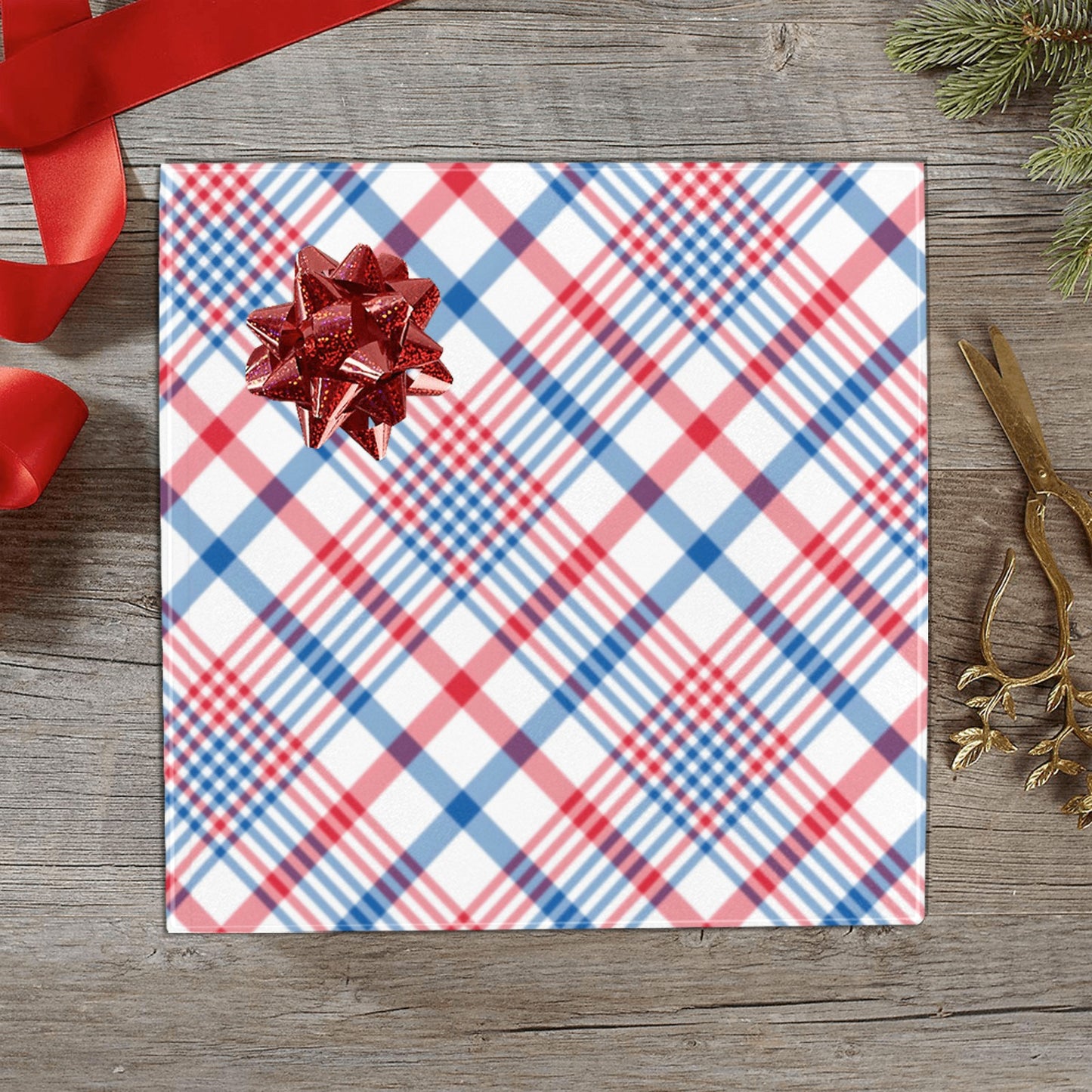USA/American Flag Inspired Plaid Pattern Custom Gift Wrapping Paper 58"x 22.5" (4 Rolls)