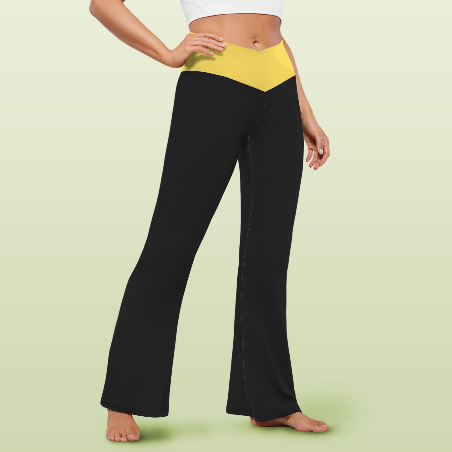 Thin Gold Line Flag Inspired Women's V-Crossover High Waisted Flare Leggings