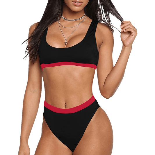 Thin Red Line Flag Inspired Style-2 Sport Top & High-Waisted Bikini Swimsuit
