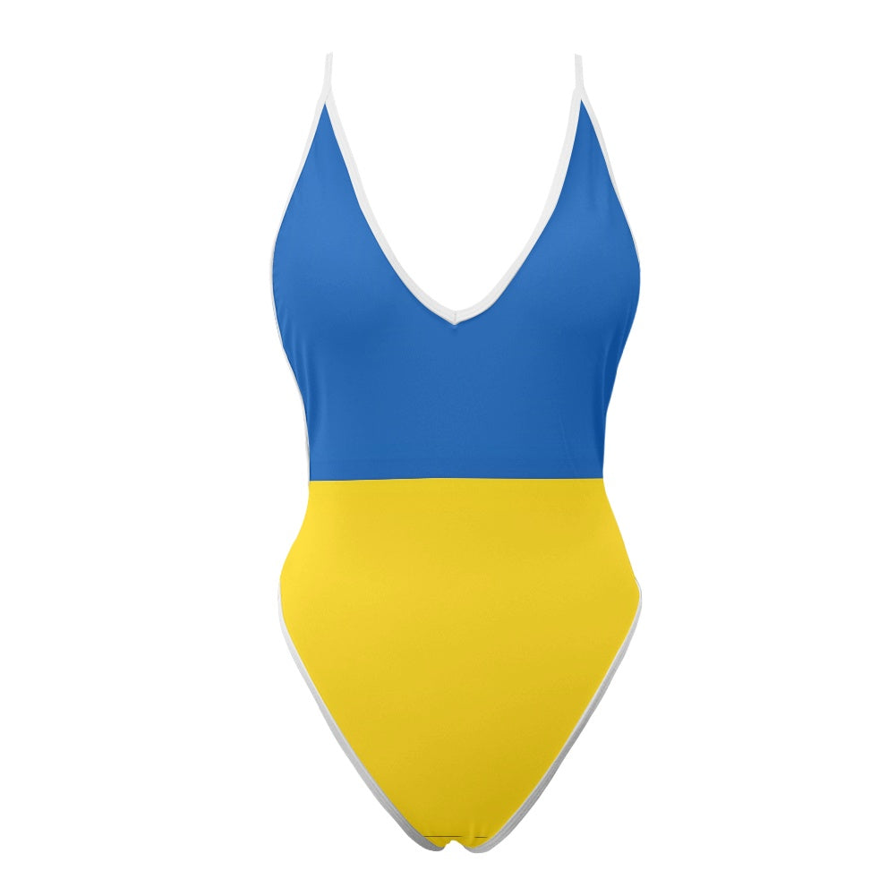 Ukraine Flag Inspired One-Piece Thong Swimsuit