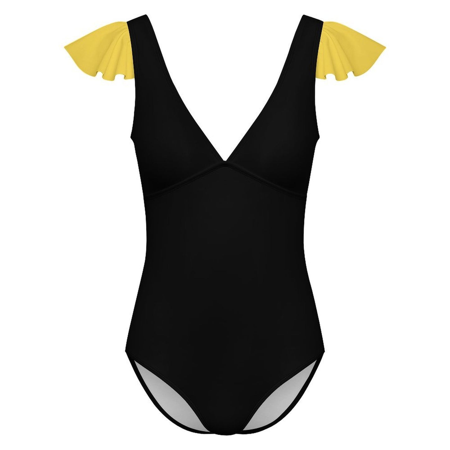 Thin Gold Line Flag Inspired Style-2 Women's V-neck Ruffle Sleeve One Piece Swimsuit