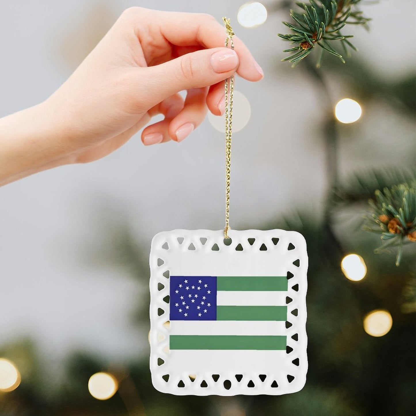 NYPD Flag Inspired Square Ceramic Ornament Made in the USA