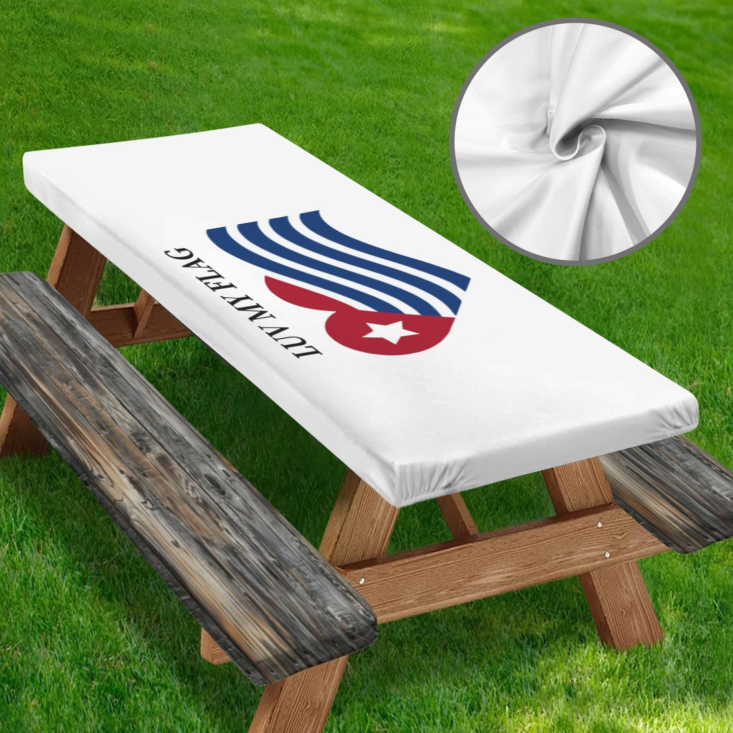 LUV MY FLAG LOGO Picnic Table Cover (72" x 30") (Made in the USA)