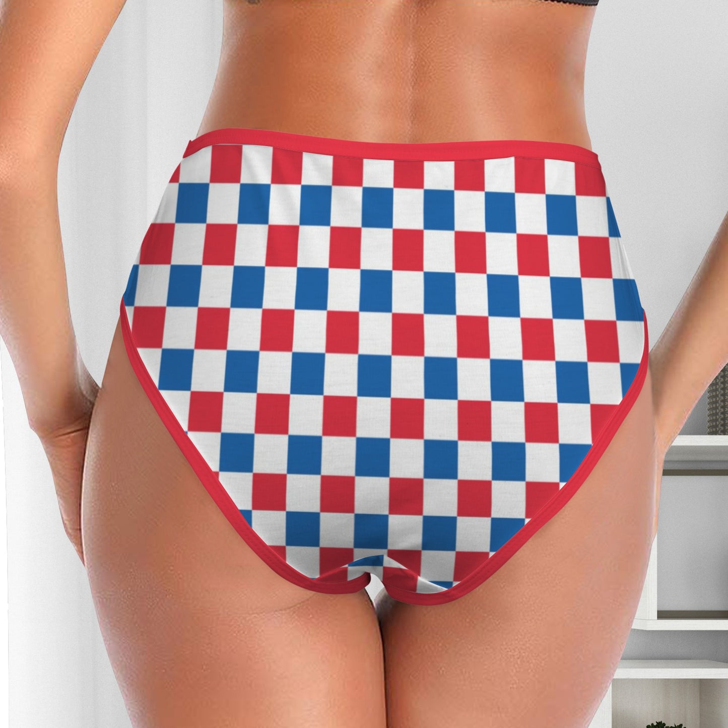 USA/American Flag Inspired Checkered Pattern Women's High Waisted Brief