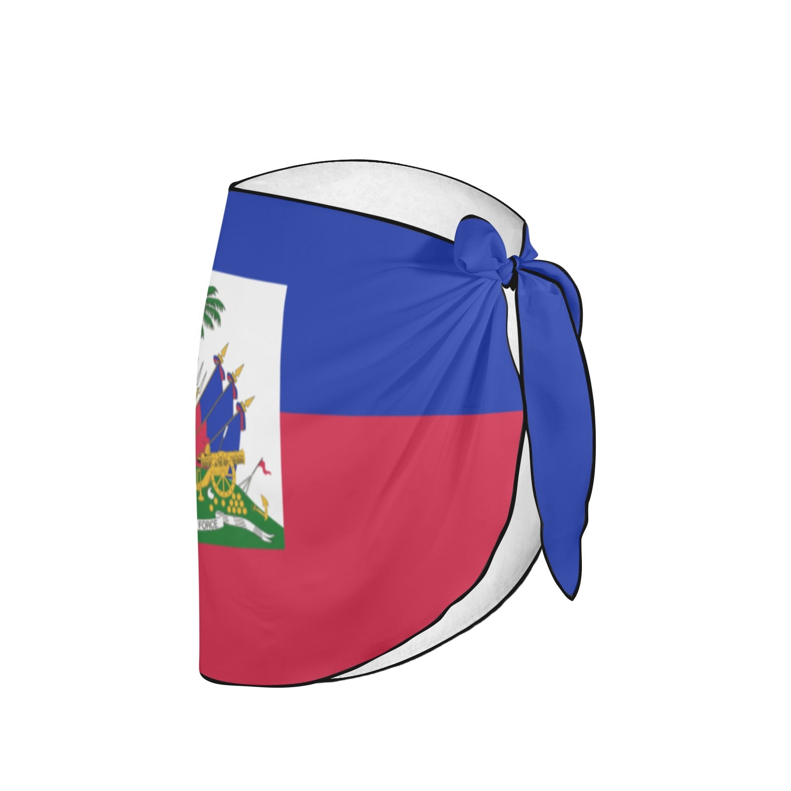 [Brand] sarong featuring Haitian flag design with vibrant colors.