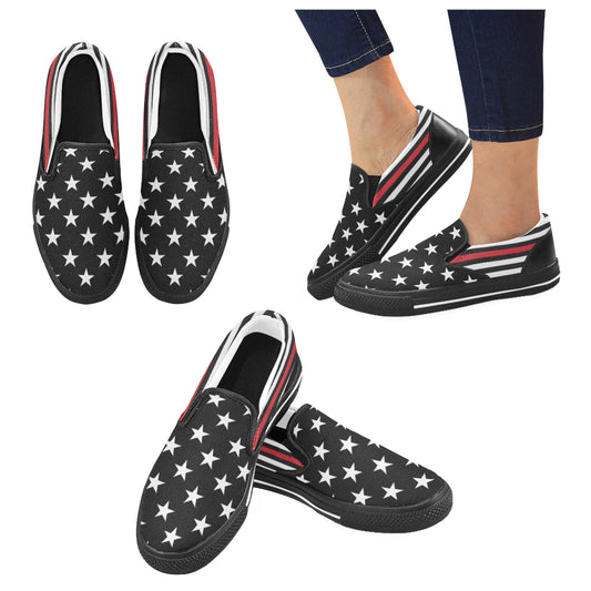 Thin Red Line Flag Inspired Slip-on Canvas Kid's Shoes