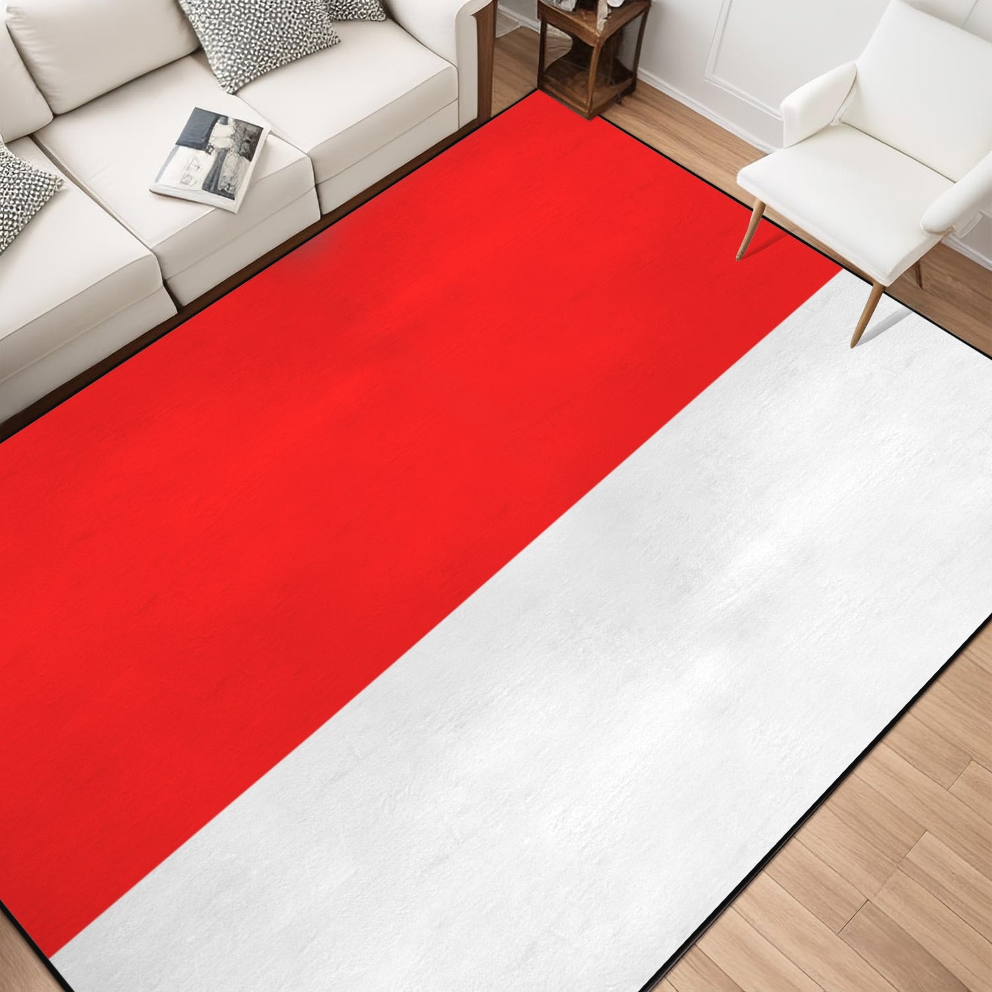 Indonesia Flag Inspired 84x60 Inch Area Rug with Black Binding (Made in the USA)