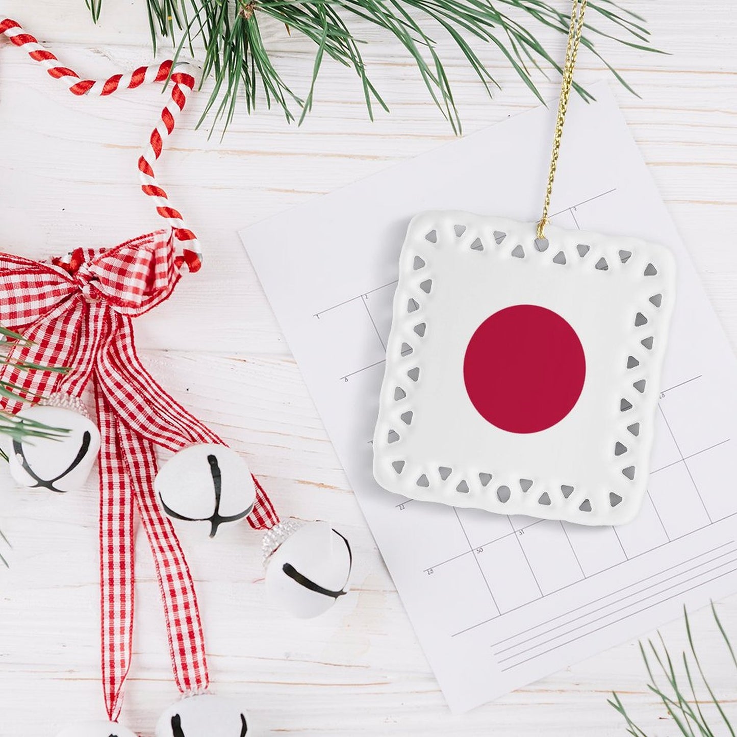 Japan Flag Inspired Square Ceramic Ornament Made in the USA