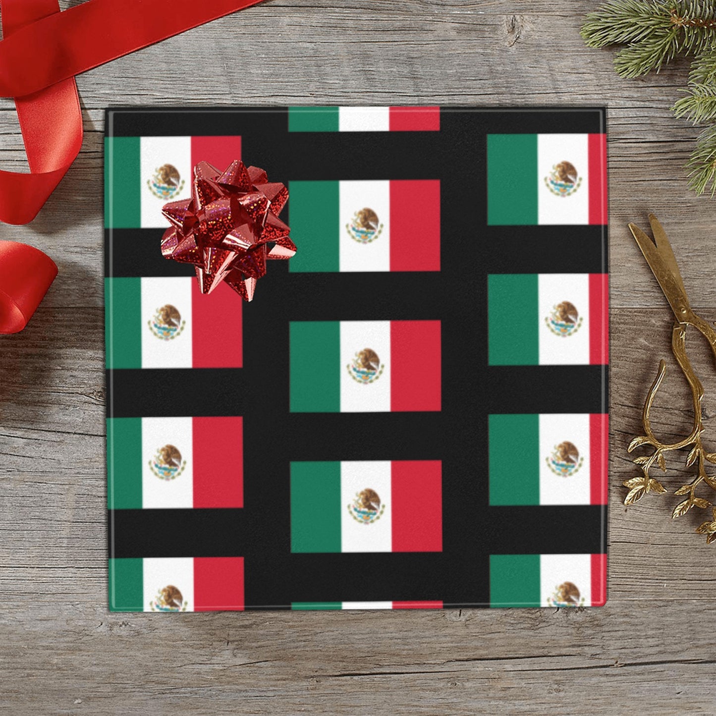 Mexico Flag Inspired Custom Gift Wrapping Paper 58"x 22.5" (4 Rolls)