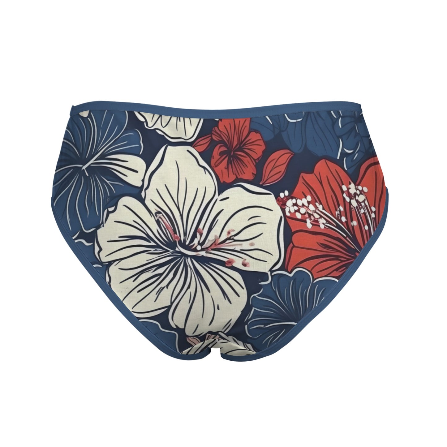 USA/American Flag Inspired Hawaiian Floral Pattern Women's High Waisted Brief