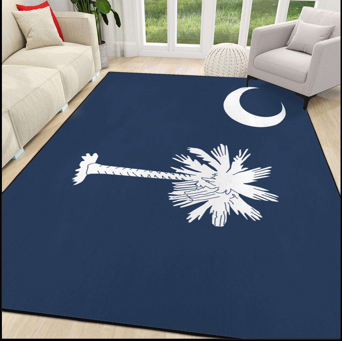 South Carolina Flag Inspired 84x60 Inch Area Rug with Black Binding (Made in the USA)