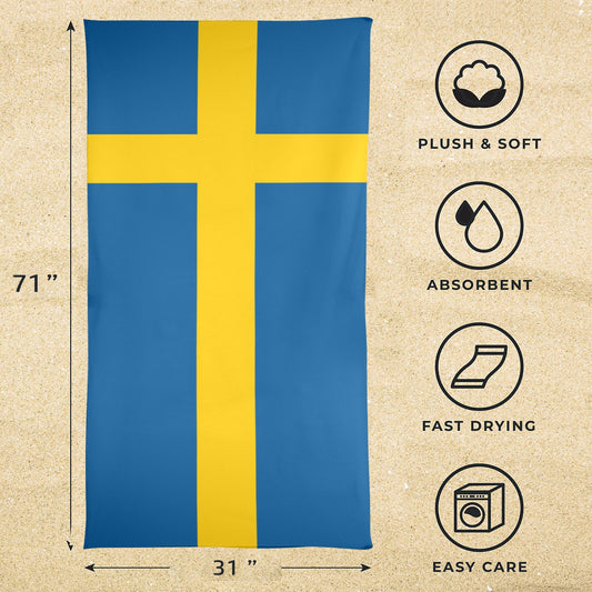 Sweden Flag Beach Towel 31"x71" (Made in USA)