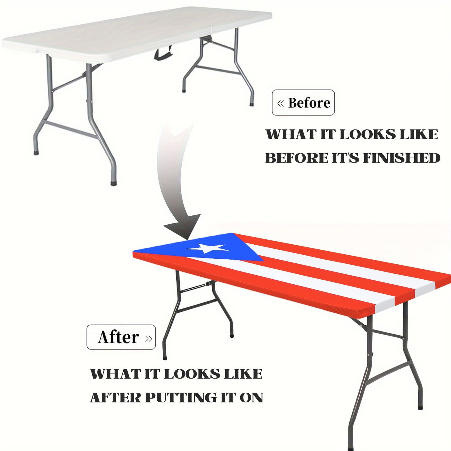 Puerto Rico Flag Inspired Custom Elastic Fitted Tablecloth 72x30 inch (Made in the USA)