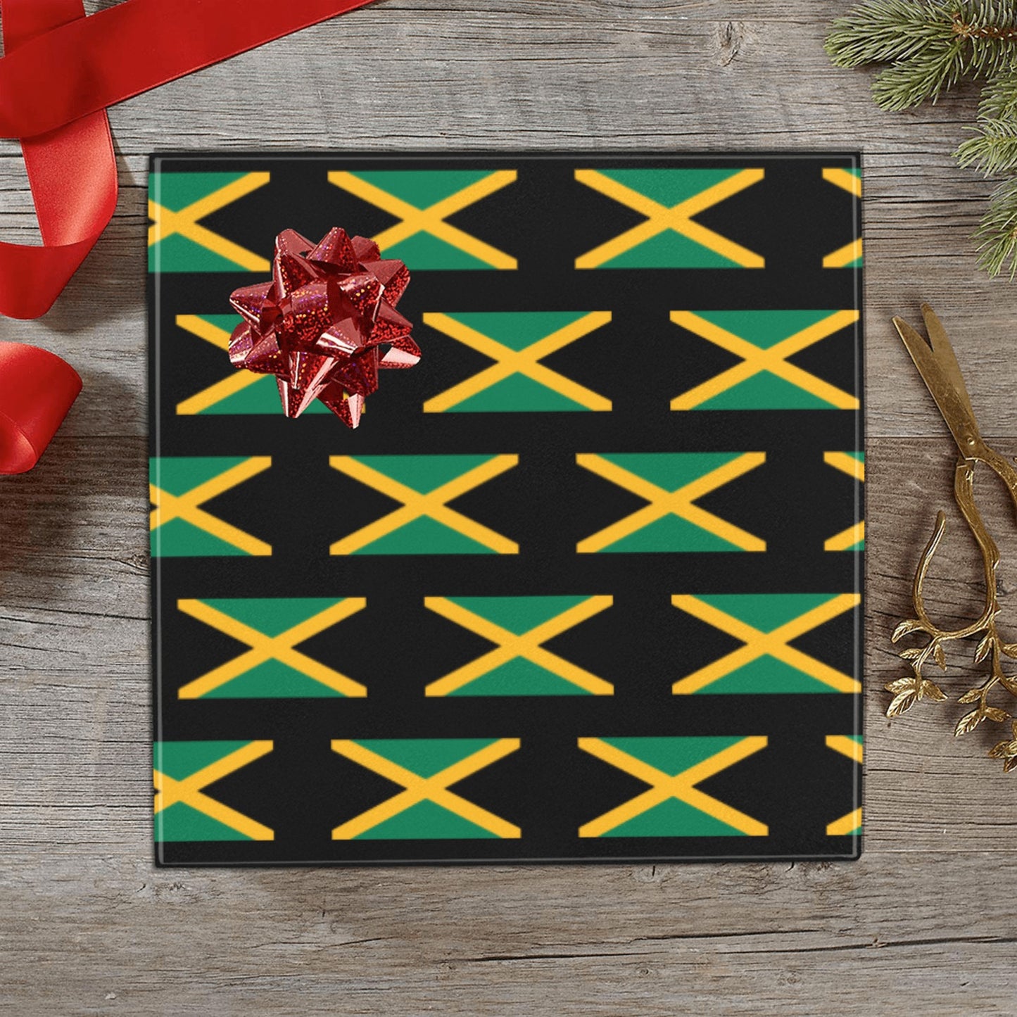 Jamaica Flag Inspired Custom Gift Wrapping Paper 58"x 22.5" (4 Rolls)