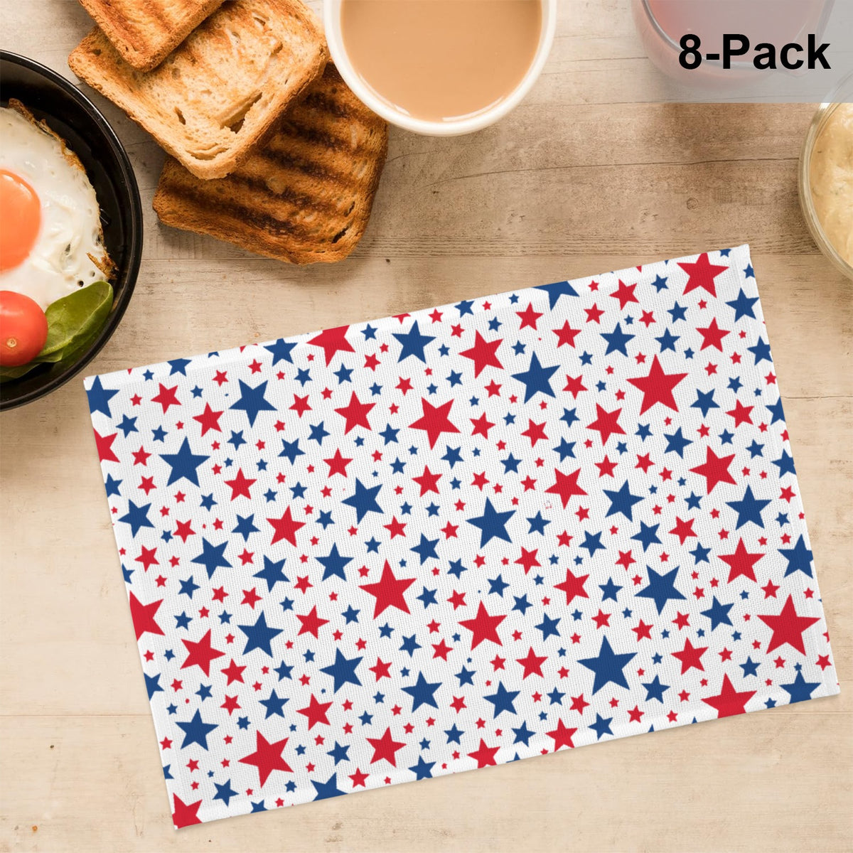 USA/American Flag Inspired Red and Blue Stars Random Pattern Placemat Sets 18”x12” 4, 6, 8, or 12 Pack | Printed in the USA