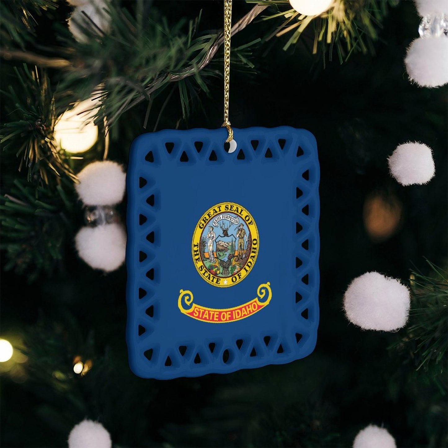Idaho Flag Inspired Square Ceramic Ornament Made in the USA