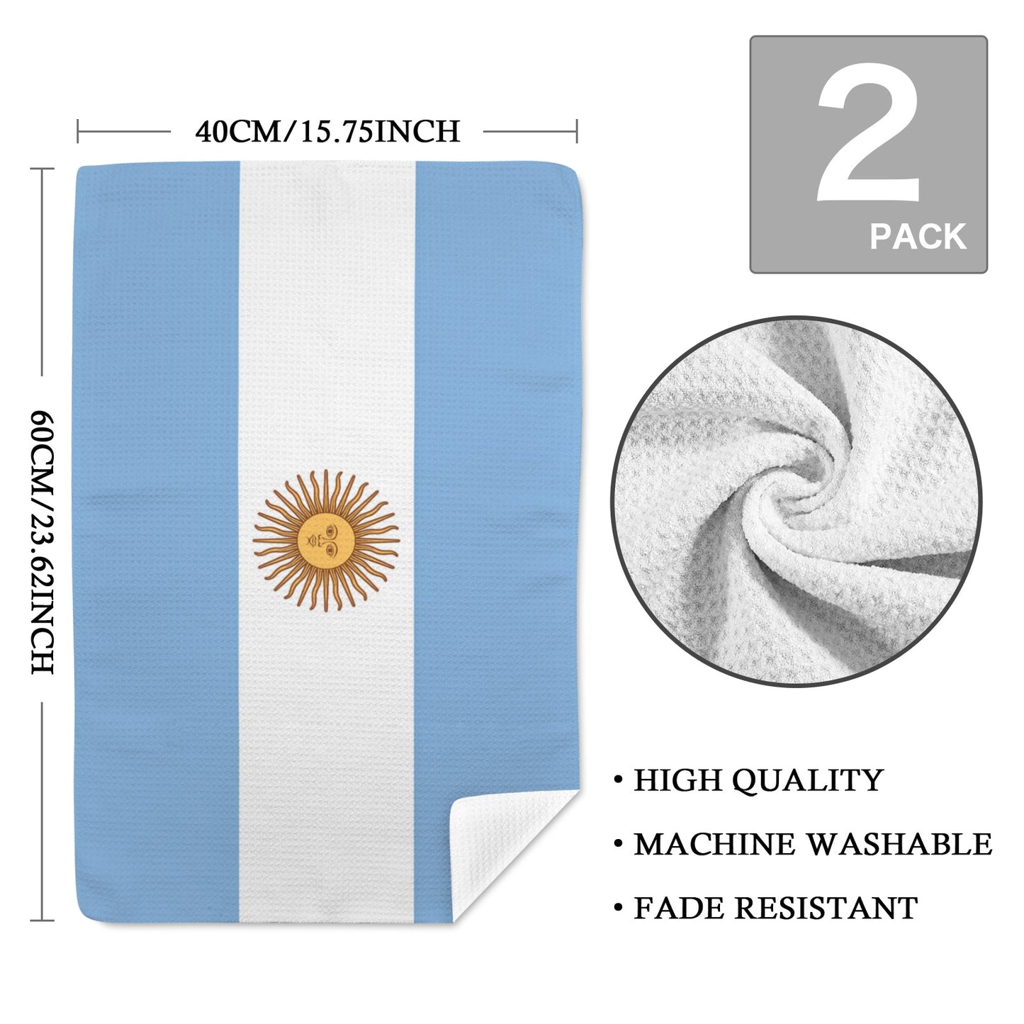 Argentina Flag Inspired Kitchen Towel 40X60cm (Pack of 2) (Made in the USA)