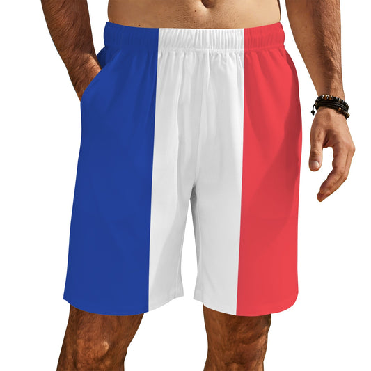 France Flag Inspired Men’s Draw String Pocket Beach Shorts Printed in the USA