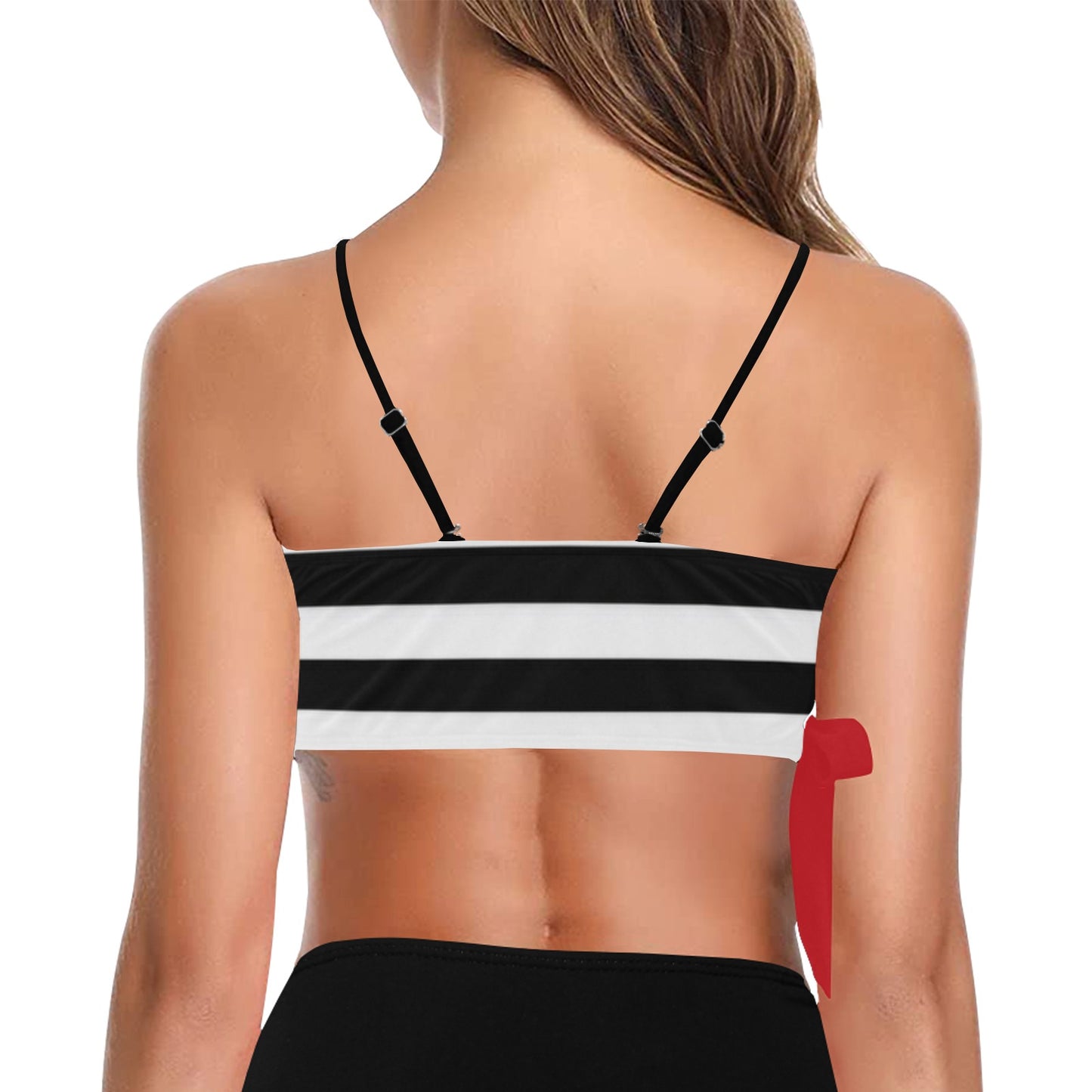 Thin Red Line Flag Inspired Knot Side Bikini Top